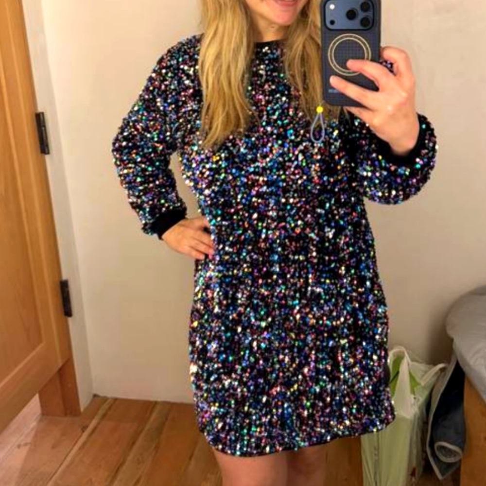 NEW Anthropologie Long-Sleeved & Lined Sequin Tunic Dress - Picture 9 of 9